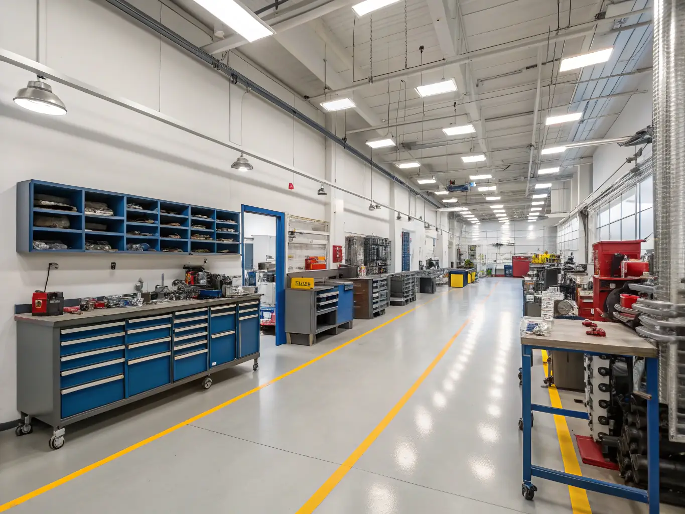 A clean and organized workspace with various car audio components and tools, emphasizing the professional environment for installations.